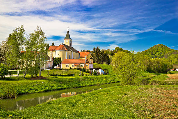 Margecan village on Bednja river, Zagorje region of Croatia