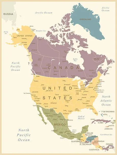 Vector illustration of Vintage Map of North America