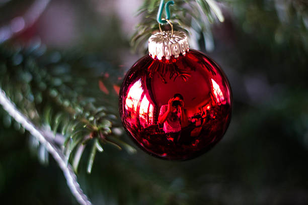Christmas bauble decorating tree at festive time stock photo