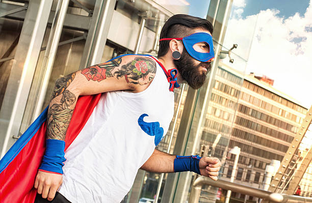 istock Hipster Superhero Running in the City 524902081