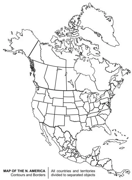Vector illustration of Contour North America Map