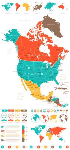 Vector illustration of Colored Infographic North America Map