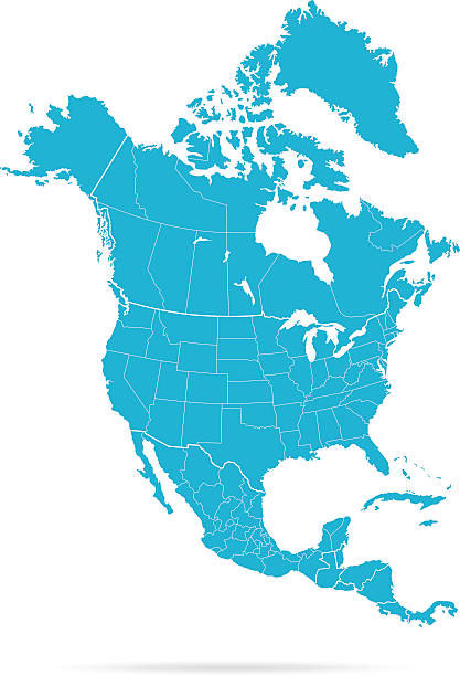 North America Map Empty Blue Map of the North America map clipart stock illustrations