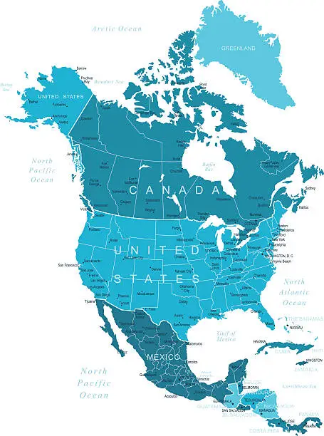 Vector illustration of North America Map