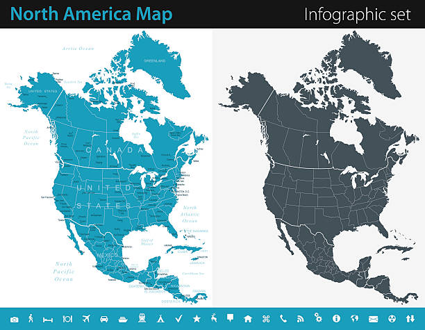 nordamerika karte-infografik satz - map topography topographic map symbol stock-grafiken, -clipart, -cartoons und -symbole