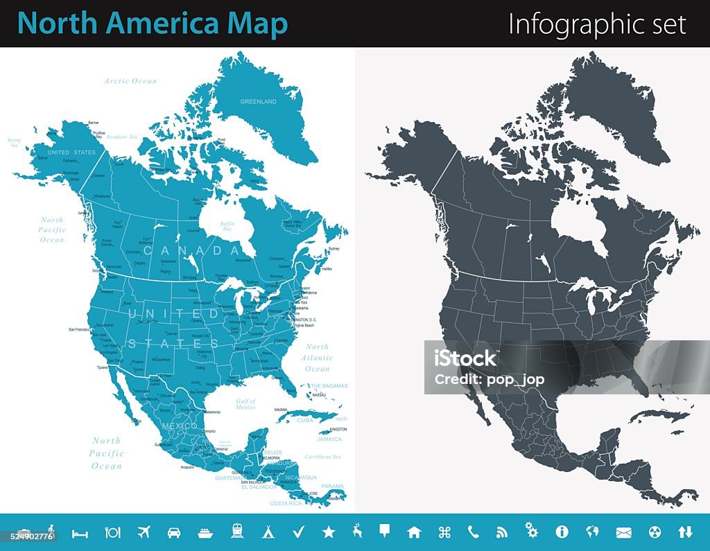 North America Map - Infographic Set Vector maps of the North America with variable specification and icons Map stock vector