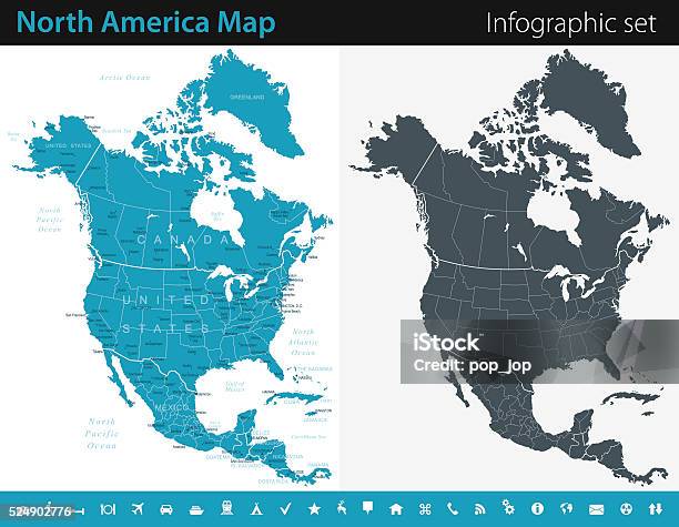 North America Map Infographic Set Stock Illustration - Download Image Now - Map, North America, USA