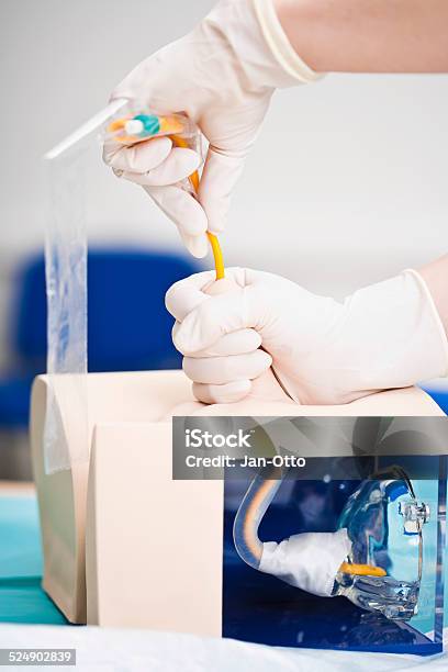 Inserting A Catheter Stock Photo - Download Image Now - Catheter, Males, Education Training Class