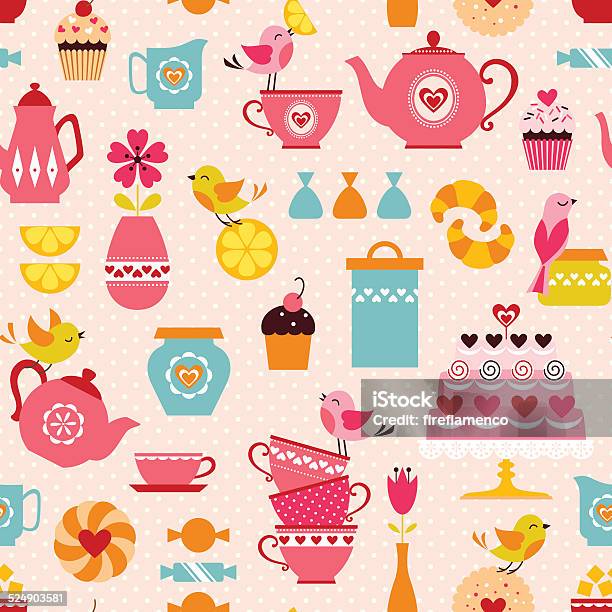 Tea With Love Pattern Stock Illustration - Download Image Now - Tea Party, Teapot, Pattern
