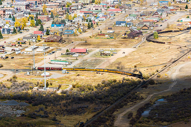 istock Aerial view of Silverton, Colorado with train 524903602