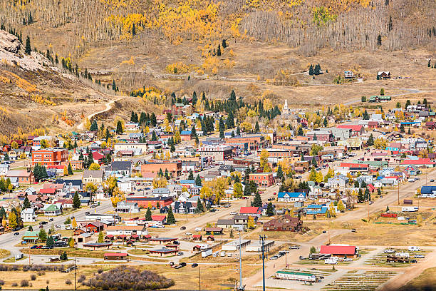Aerial view of Silverton, Colorado in the fall