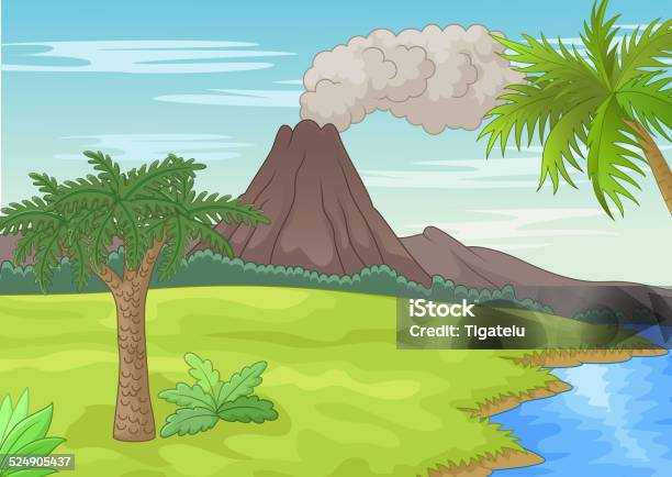 Prehistoric Landscape Cartoon Stock Illustration - Download Image Now - Accidents and Disasters, Ancient, Cloud - Sky