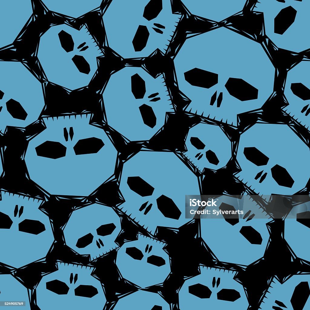 Blue skulls over black background seamless pattern, geometric Blue skulls over black background seamless pattern, geometric contemporary style repeating vector background, best for use as web backgrounds and wallpapers. Abstract stock vector