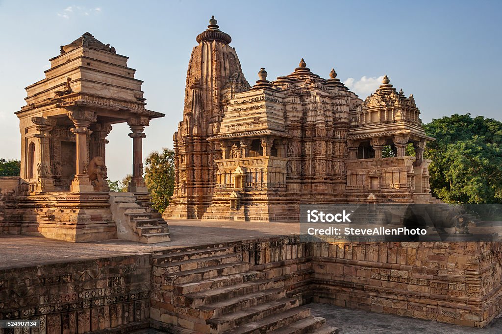 Khajuraho Temples - Madhya Pradesh - India Jian and Hindu Temples at Khajuraho in the Madhya Pradesh region of India. A UNESCO World Heritage Site. Ancient Stock Photo