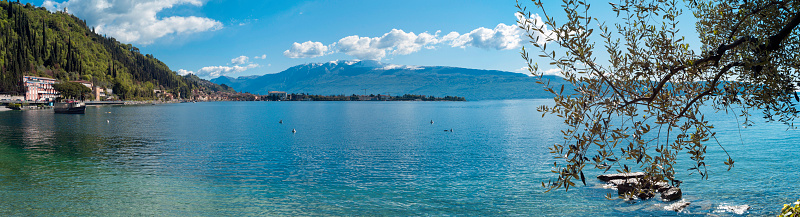 Typical view of the shores of Garda Lake (Lombardy, Northern Italy), early springtime.
