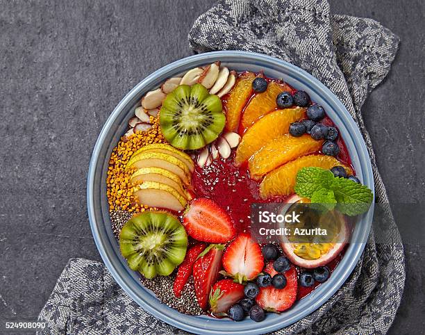 Acai Smoothie Bowl Stock Photo - Download Image Now - Backgrounds, Blueberry, Breakfast