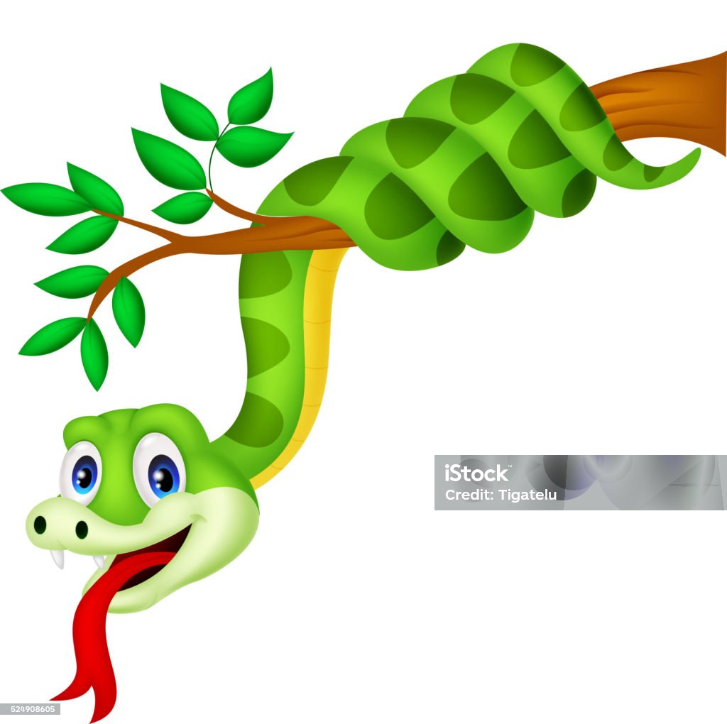 Cartoon green snake on branch Vector illustration of Cartoon green snake on branch Animal stock vector