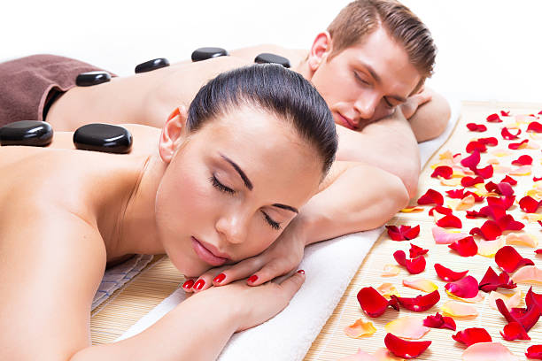 istock Attractive couple relaxing in spa salon 524910758