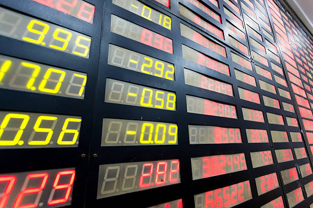 istock stock or currency exchange market displau screen board 524921135