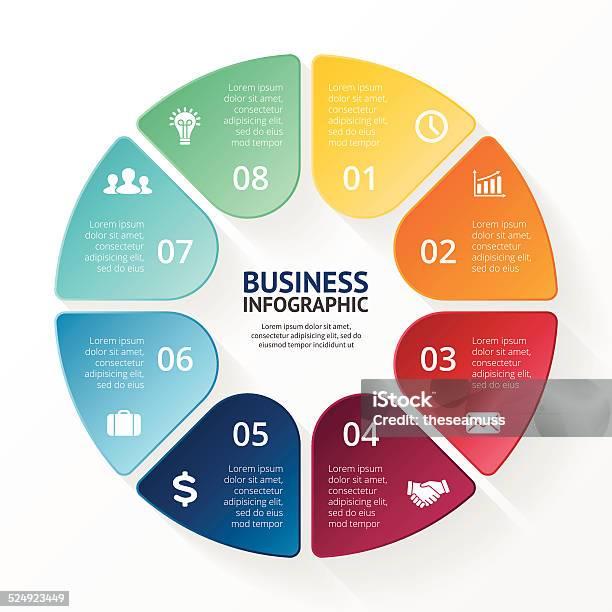 Infografik Diagramm Optionen Acht Schritten Stock Vektor Art und mehr Bilder von Informationsgrafik - Informationsgrafik, Teilabschnitt, Zahl 8