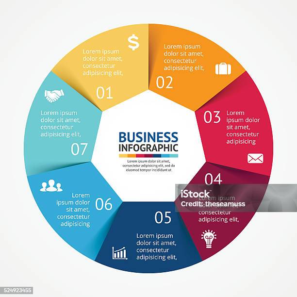 Infografik Diagramm Optionen 7 Schritte Stock Vektor Art und mehr Bilder von Abstrakt - Abstrakt, Broschüre, Daten