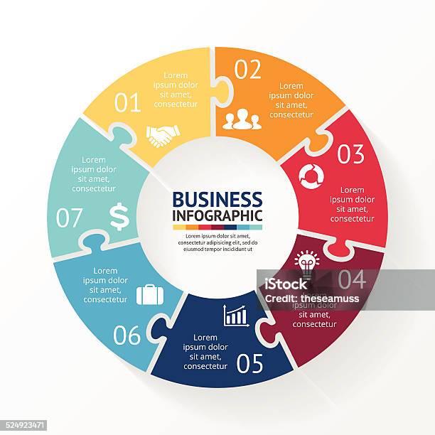 Circle Puzzle Infographic Diagram Steps 7 Options Stock Illustration - Download Image Now