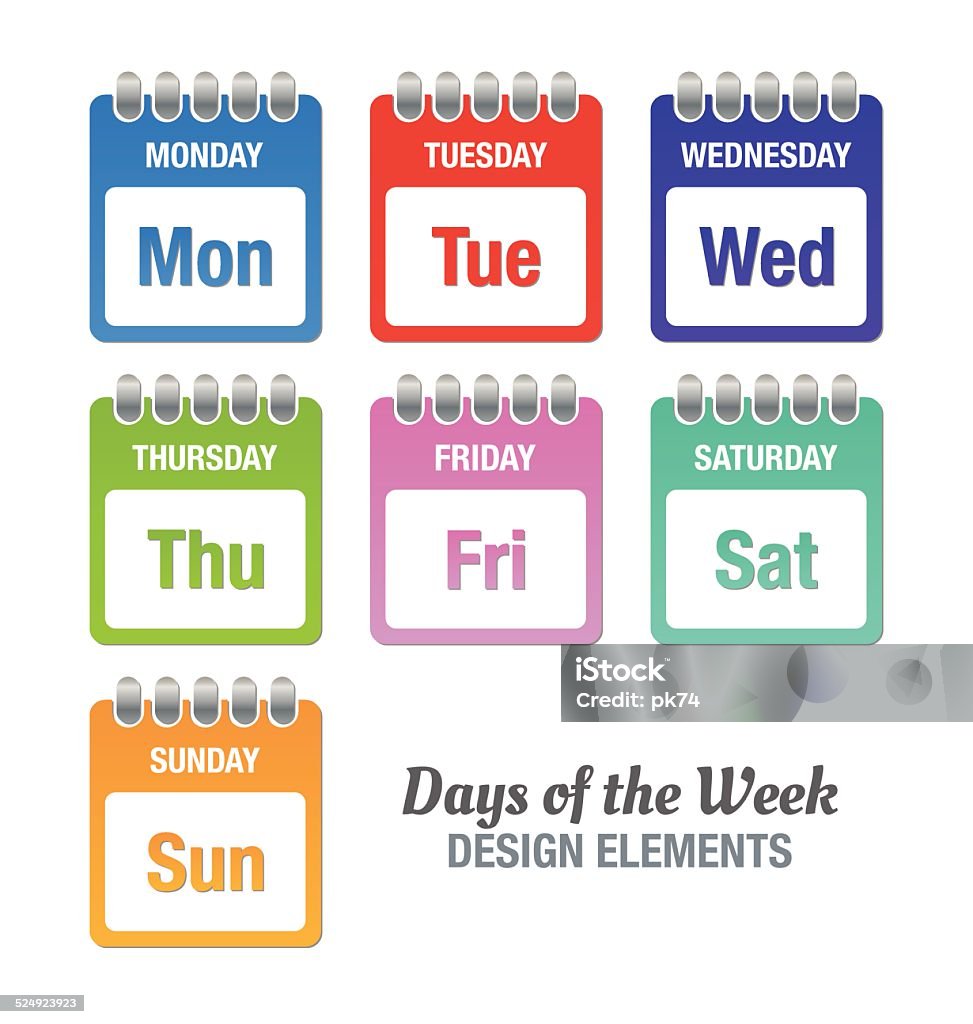 Days of the week Colorful icons with titles of days of the week isolated on white background Calendar stock vector