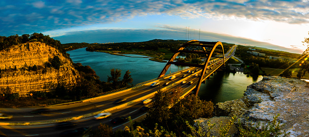 Austin Texas PennyBacker 360 Bridge Panoramic Huge View Sunset