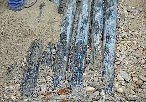 istock underground pipes corrugated for optical fiber and power cables 524928647