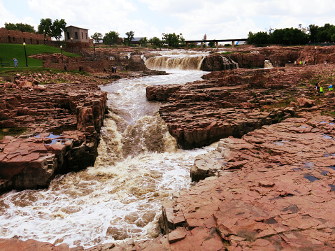 Picturesque wild west waterfall, Sioux Falls, in South Dakota.