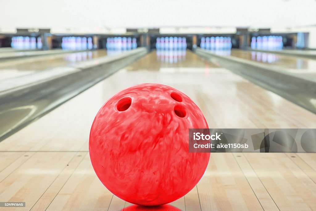 Balls on bowling alley against ten pins Bowling Ball Stock Photo