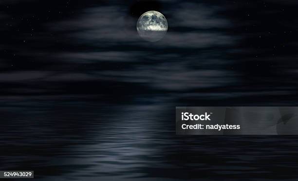 Moon Shines Over Water Stock Photo - Download Image Now - Backgrounds, Blue, Day