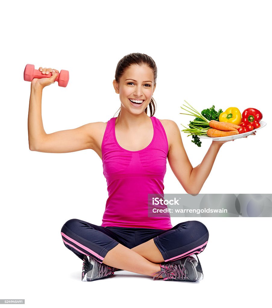 healthy balanced lifestyle healthy eating and exercise for weight loss diet concept Dumbbell Stock Photo