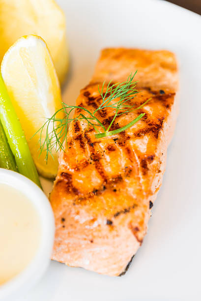 istock Salmon fish fillet grilled steak 524949055