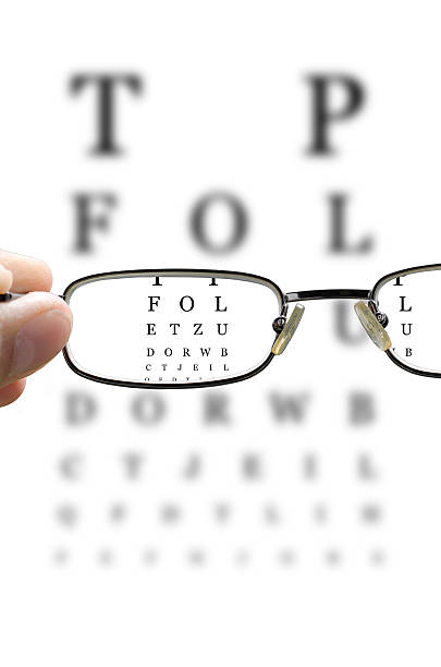 eye test through glasses vertical stock photo