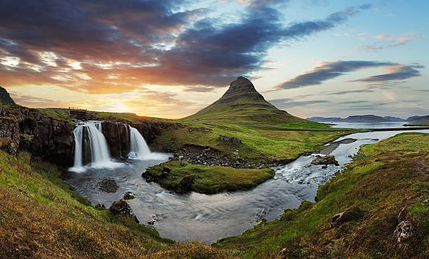 istock Iceland landscape with volcano and waterfall 524996481