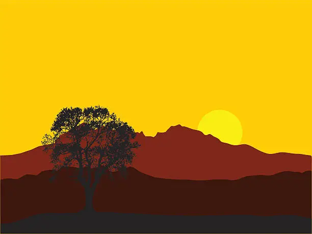 Vector illustration of mountain sunrise