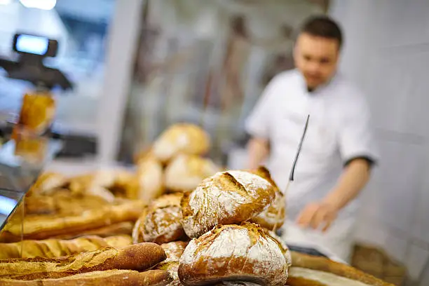 close up of tradictional bread on a bakery