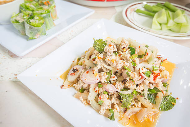 istock spicy minced pork salad, Thai food 525001877