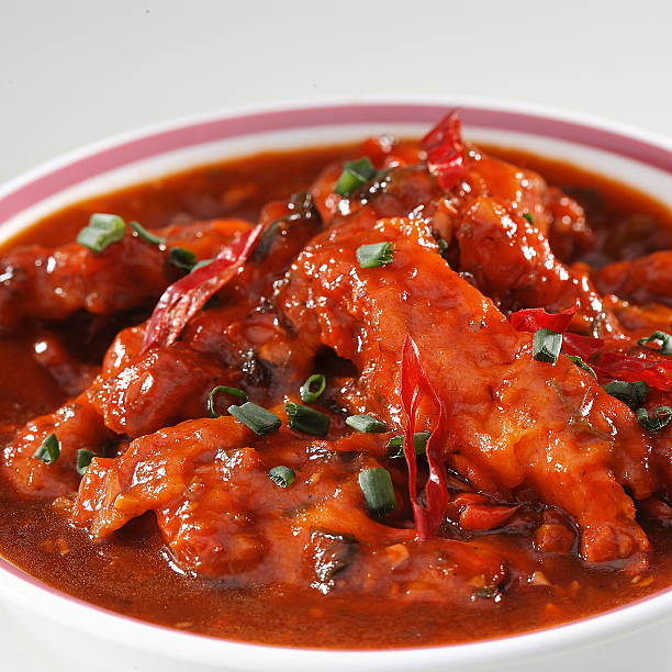Close up of Chicken szechuan gravy
