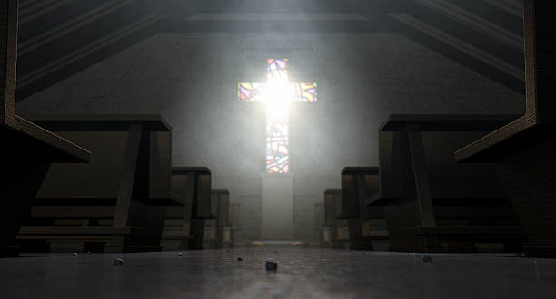 istock Stained Glass Window Crucifix Church 525002645