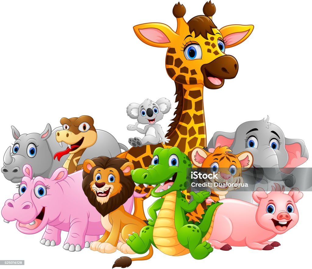 Happy Safari Animal Cartoon向量圖形及更多一群動物圖片- 一群動物, 動物, 動物園- iStock