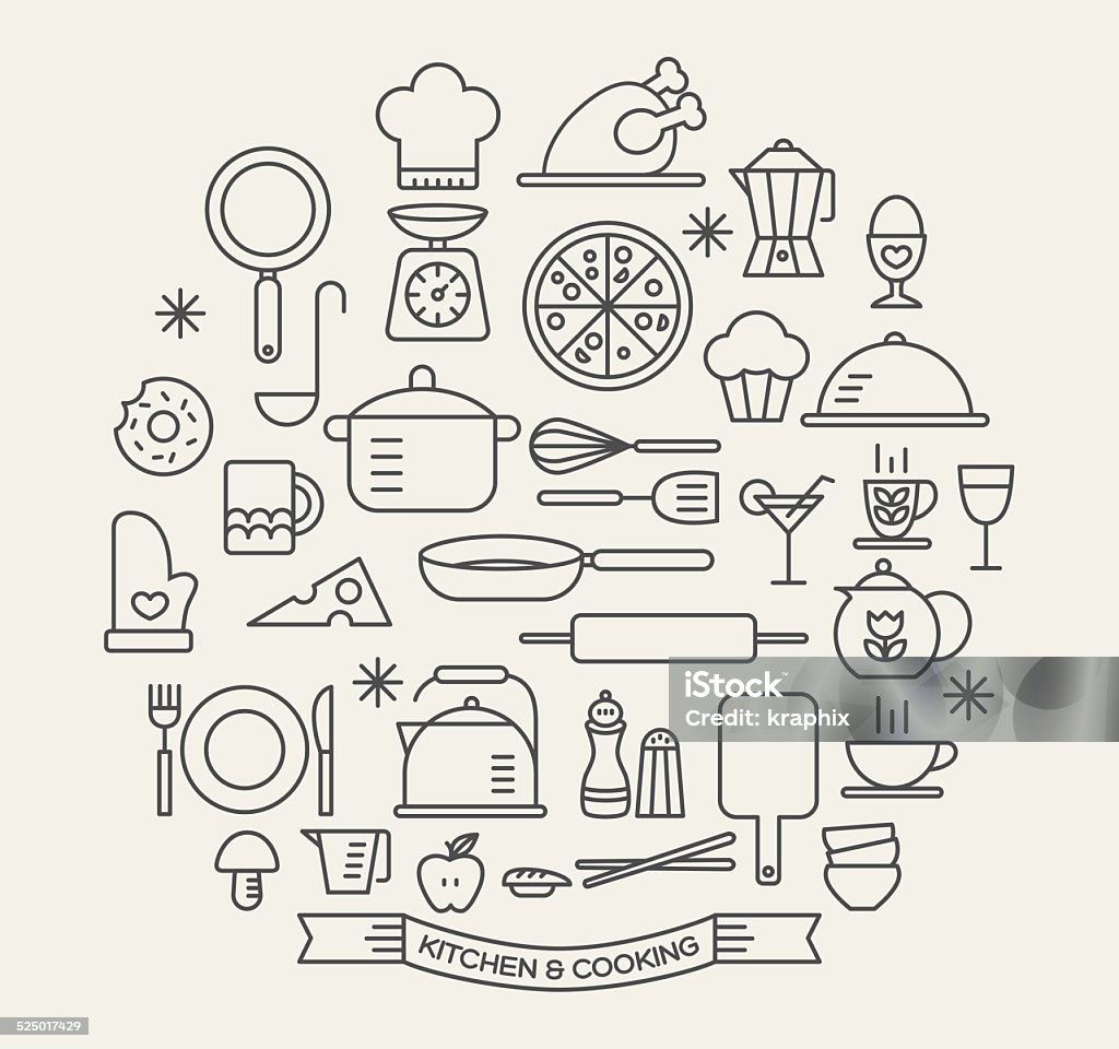 Cooking Foods and Kitchen icons set Cooking Foods and Kitchen outline icons set Cooking stock vector