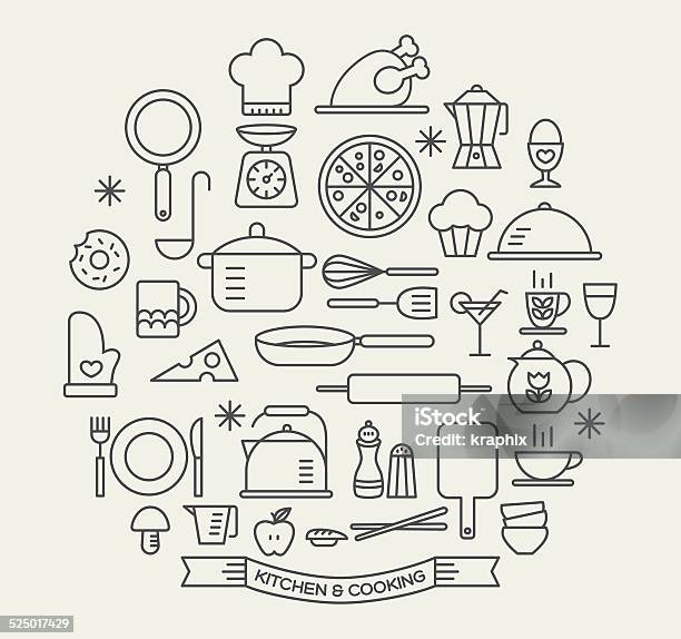 Cooking Foods And Kitchen Icons Set Stock Illustration - Download Image Now - Cooking, Cooking Pan, Outline