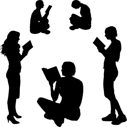 Vector Silhouette of a woman who reads on a white background.