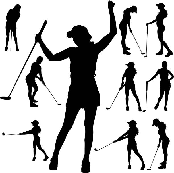 Vector silhouette of the woman. Vector silhouette of the woman who plays golf. golf silhouettes stock illustrations