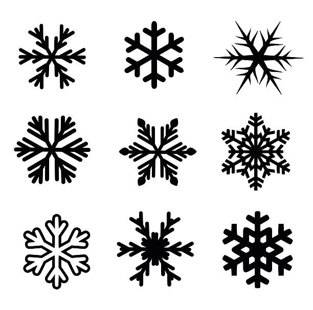 illustrazioni stock, clip art, cartoni animati e icone di tendenza di set di icone vettoriali di fiocchi di neve - brina ghiaccio