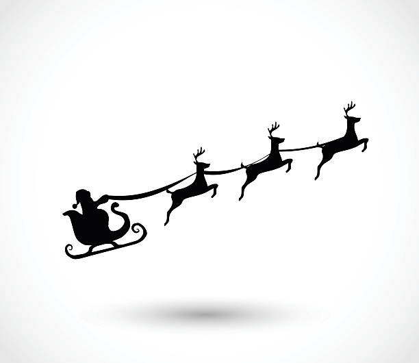santa na sankach z reindeers wektor - silhouette christmas holiday illustration and painting stock illustrations