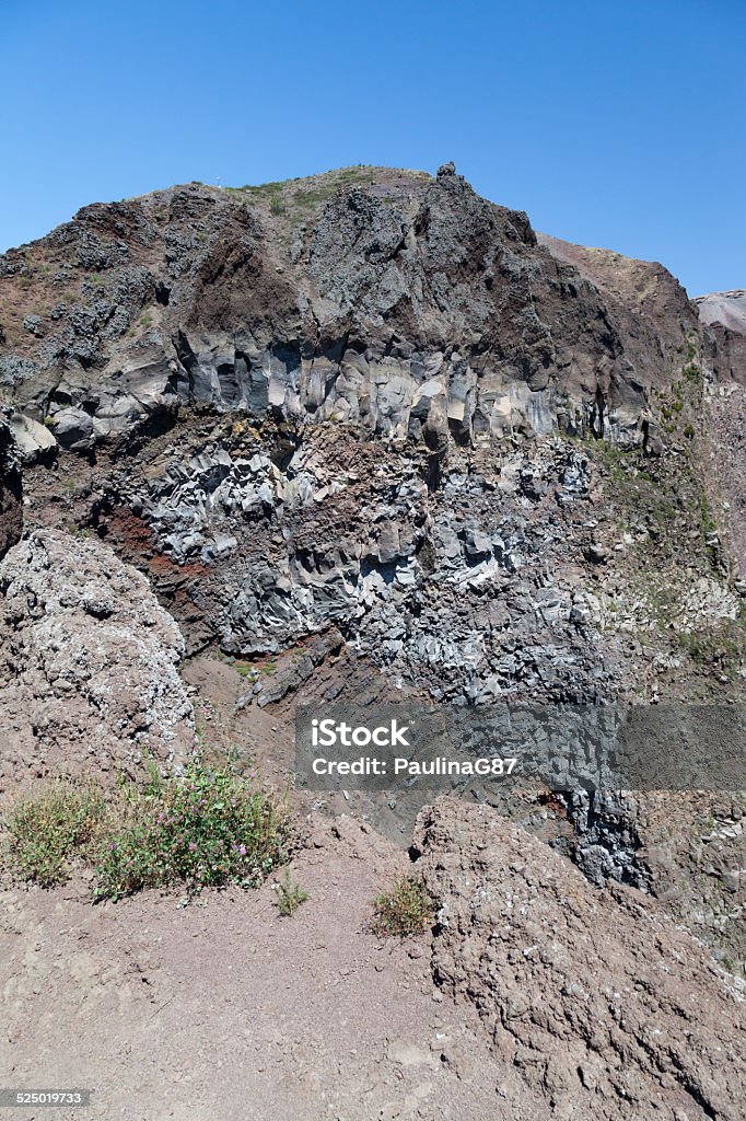 Sleeping Volcano Looking into the main caldera of Europe's famous sleeping volcano, Mount Vesuvius. A steaming fumarole can be seen across the crater. Caldera Stock Photo