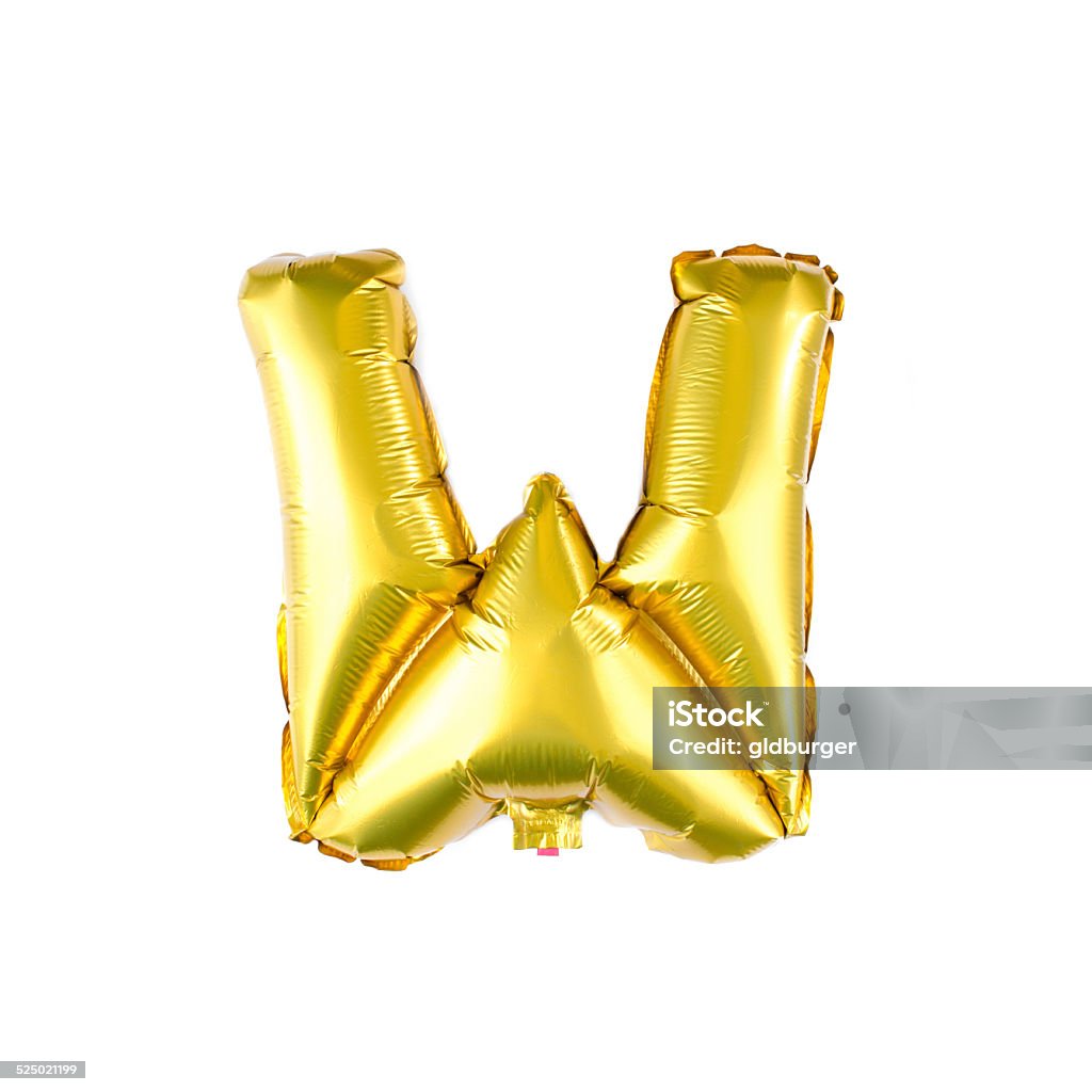 Balloon alphabet letter W Golden foil alphabet - letter W isolated on white Balloon Stock Photo